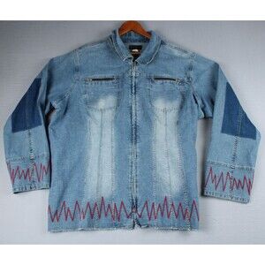 Ashley Stewart Womens Denim Jacket Blue Denim Decorative Stitching Size 22